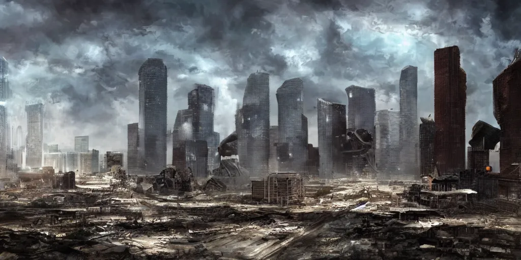 Image similar to Post apocalyptic houston texas concept art 4k