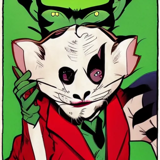 Prompt: A ferret as the Joker, Comic book art