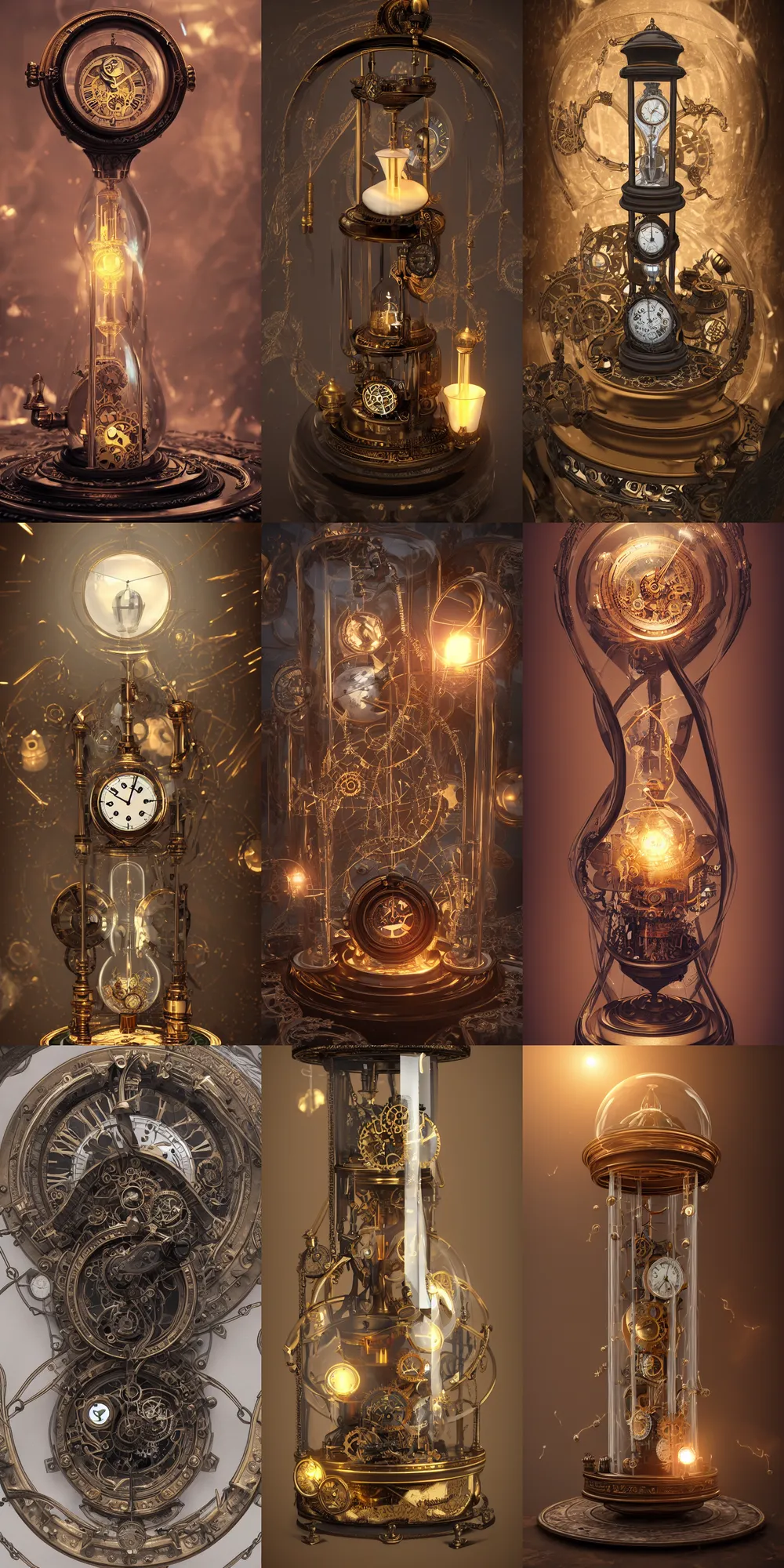Prompt: steampunk clockworl inside a marble, hourglass, lightning, intricate detail, volumetric lighting, epic composition, hyper detailed, ultra realistic, sharp focus, octane render, candle, volumetric, ray tracing, artstation trending, cgsociety, sense of awe, swirling mist, 4 k