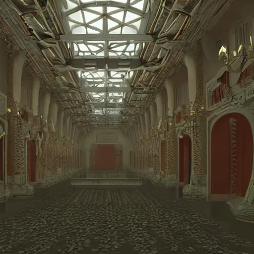 Prompt: a metaverse virtual world, designed by wes anderson and hr giger