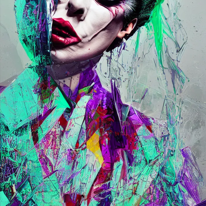 Prompt: lady gaga as the joker. intricate abstract. intricate artwork. joaquin phoenix. joker stairs. by tooth wu, wlop, beeple, dan mumford. octane render, trending on artstation, greg rutkowski very coherent symmetrical artwork. cinematic, hyper realism, high detail, octane render, 8 k, iridescent accents