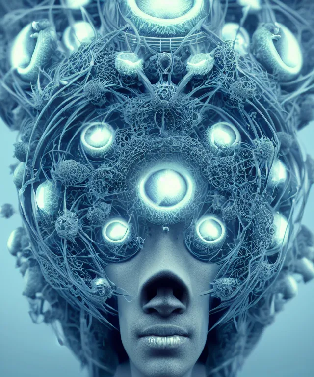 Image similar to symmetrical, centered, goddess close-up portrait wigh crown made of skulls. betta fish, phoenix, bioluminiscent creature, intricate artwork by Tooth Wu and wlop and beeple. octane render, trending on artstation, greg rutkowski very coherent symmetrical artwork. cinematic, hyper realism, high detail, octane render, 8k