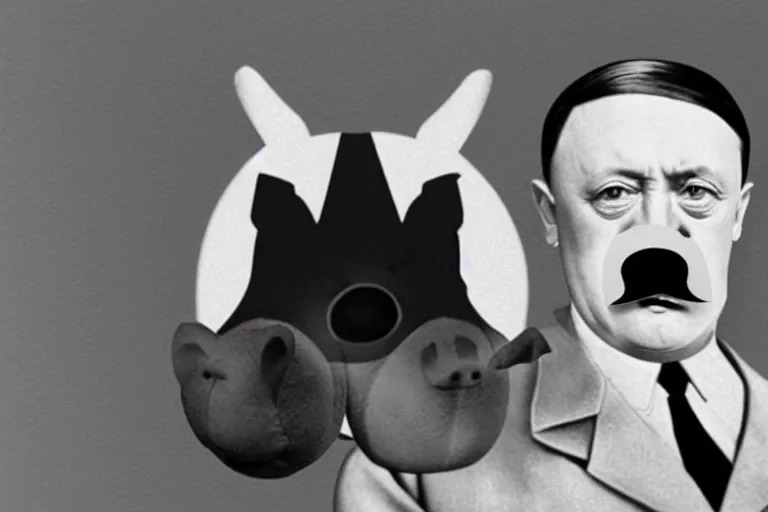 Prompt: hitler with pig's nose on face