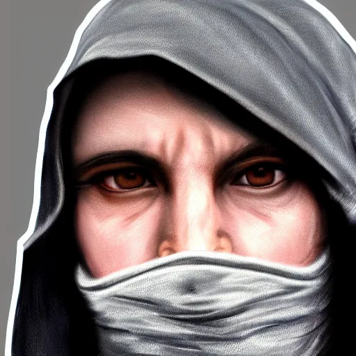 Image similar to a highly detailed headshot portrait of a man wearing a balaclava with a hoodie, concept art