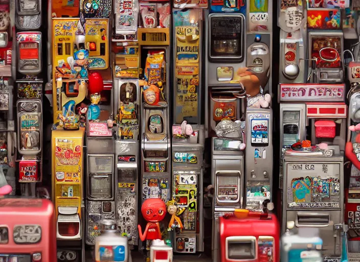 Image similar to closeupof portrait of tin toy tokyo corner store and vending machines, depth of field, zeiss lens, detailed, centered, photoshoot, by nicoletta ceccoli, mark ryden, lostfish, breathtaking, 8 k resolution, extremely detailed, beautiful, establishing shot, artistic, hyperrealistic, octane render, - h 7 0 4