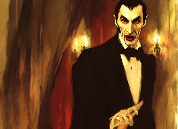 Prompt: a highly detailed beautiful portrait of dracula, by gregory manchess, james gurney, james jean