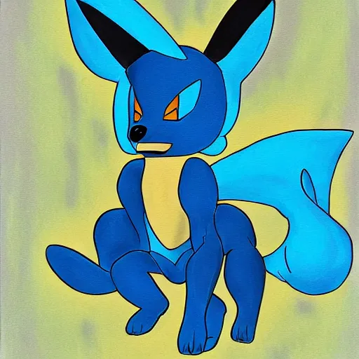 Image similar to A Bauhaus style painting of Lucario( from pokemon )