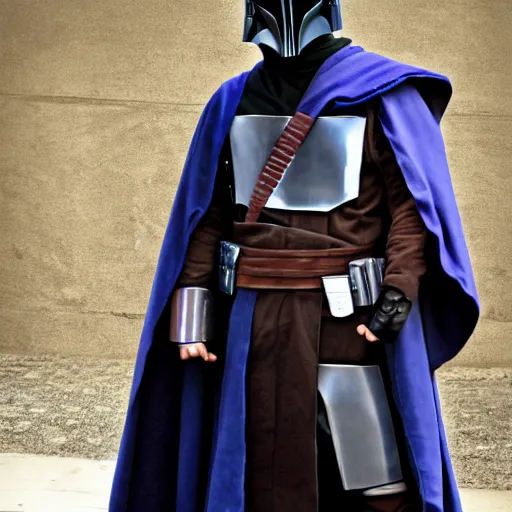 Prompt: a robed jedi with a mandalorian mask