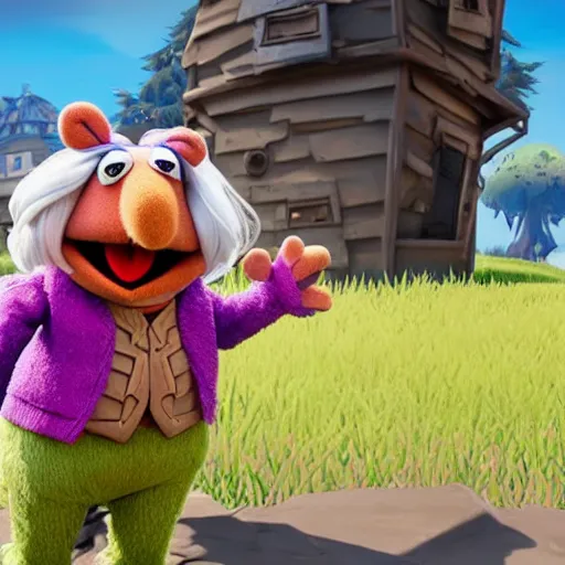 Image similar to bip bippadotta from the muppets as a wizard, in fortnite