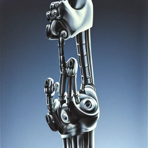 Image similar to robotic arm hyperrealism art, datacenter web servers