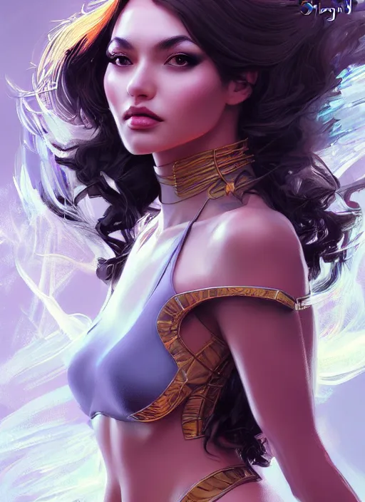 Image similar to photo of a gorgeous young woman honey sorceress in the style of stefan kostic, realistic, sharp focus, 8 k high definition, insanely detailed, intricate, elegant, art by stanley lau and artgerm