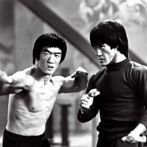 Image similar to jackie chan and bruce lee vs thomas jefferson, 4 k