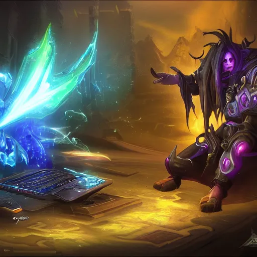Image similar to A Arcane Computer , artwork by World of Warcraft Direction Art, detailed, dynamic, cinematic composition
