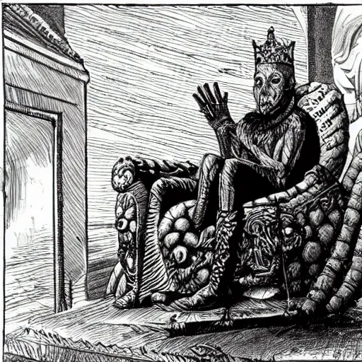 Image similar to the king of sewer rats upon his throne, surrounded by his court