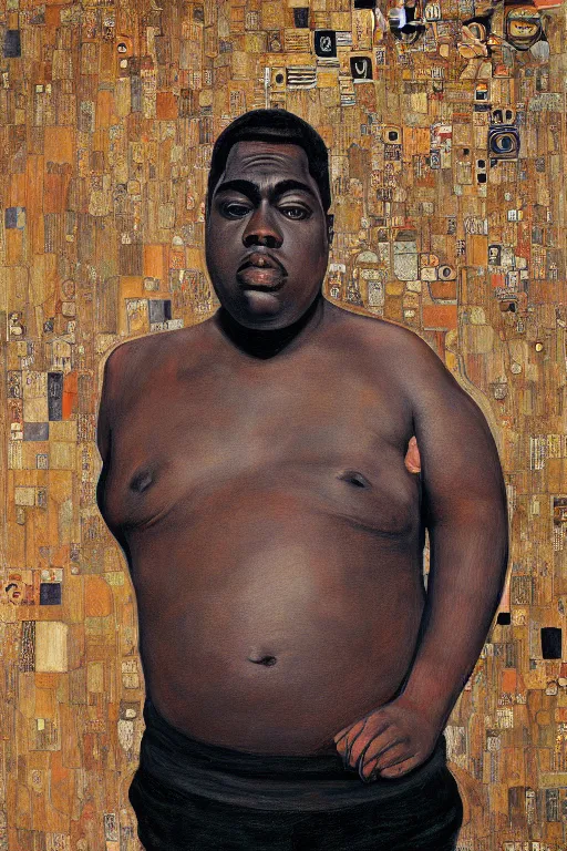 Image similar to a full body portrait of notorious b. i. g. in style of egon schiele, herakut and gustav klimt, masterpiece, hyperdetailed, complex, intricate, 4 k, trending on artstation