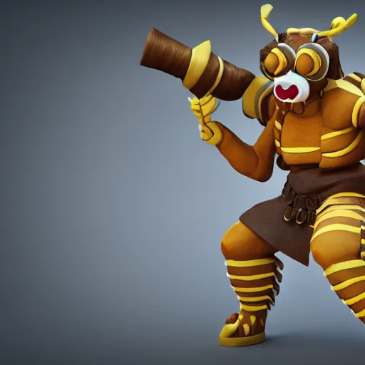 Prompt: legue of legend character 'Sejuani', but in a bee skin, 3d graphics, octane rendered