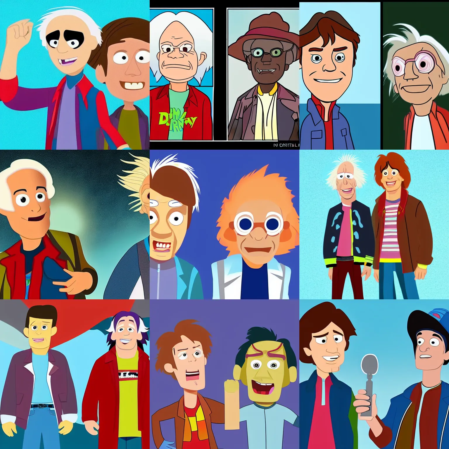 Prompt: marty mcfly and doc brown as pixar animated characters