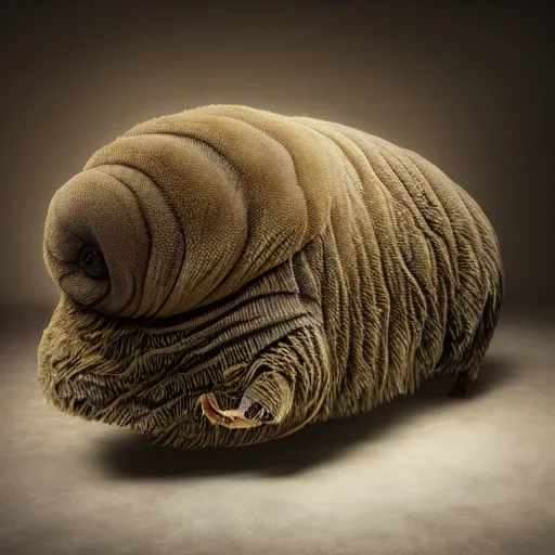 Prompt: photo of an enormous tardigrade with fur, studio photography