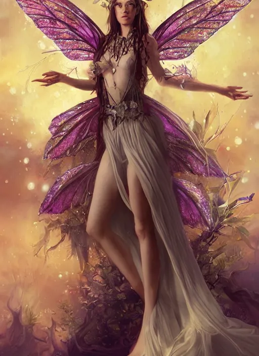 Prompt: beautiful beautiful full body portrait fairy faerie fey fae queen highly detailed CGsociety subtle enchanting alluring magic