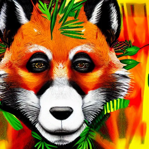 Image similar to close up, a fox, a panda, a chimpanzee, a skull, smoke, psychedelic art, digital art, 8 k