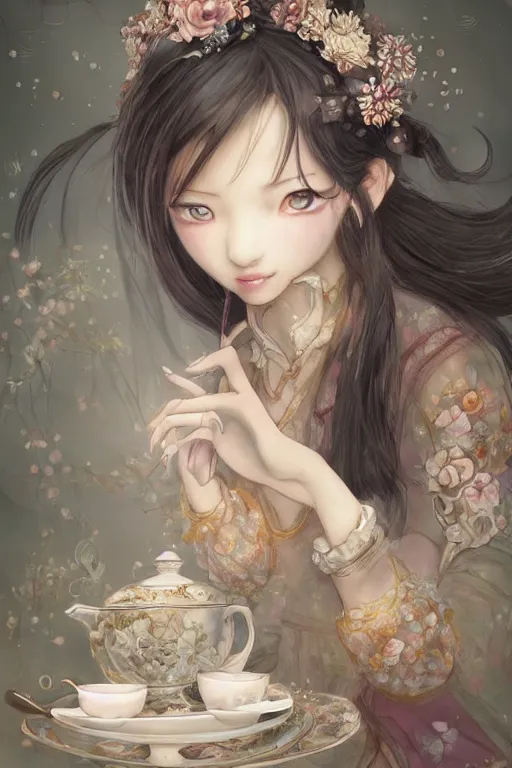 Image similar to Ryu at a Tea Party, cute, fantasy, intricate, elegant, highly detailed, digital painting, 4k, HDR, concept art, smooth, sharp focus, illustration, art by sakimichan