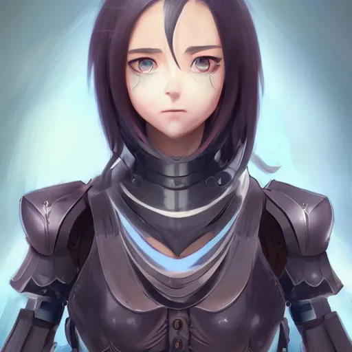 Prompt: dhamphir, character design, concept art, style of makoto shinkai, symmetrical face, body shot, plate armor, fantasy, highly detailed, digital art, female