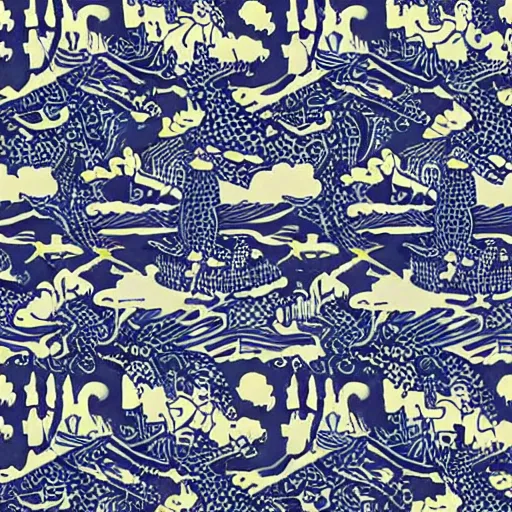 Prompt: willow pattern of aliens