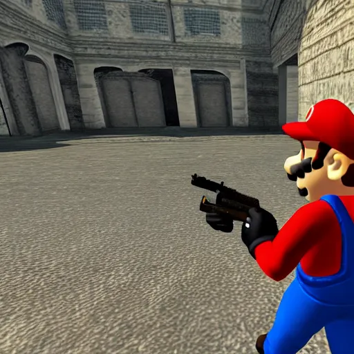 Image similar to Mario in Counter-Strike 1.6, gameplay screenshot,