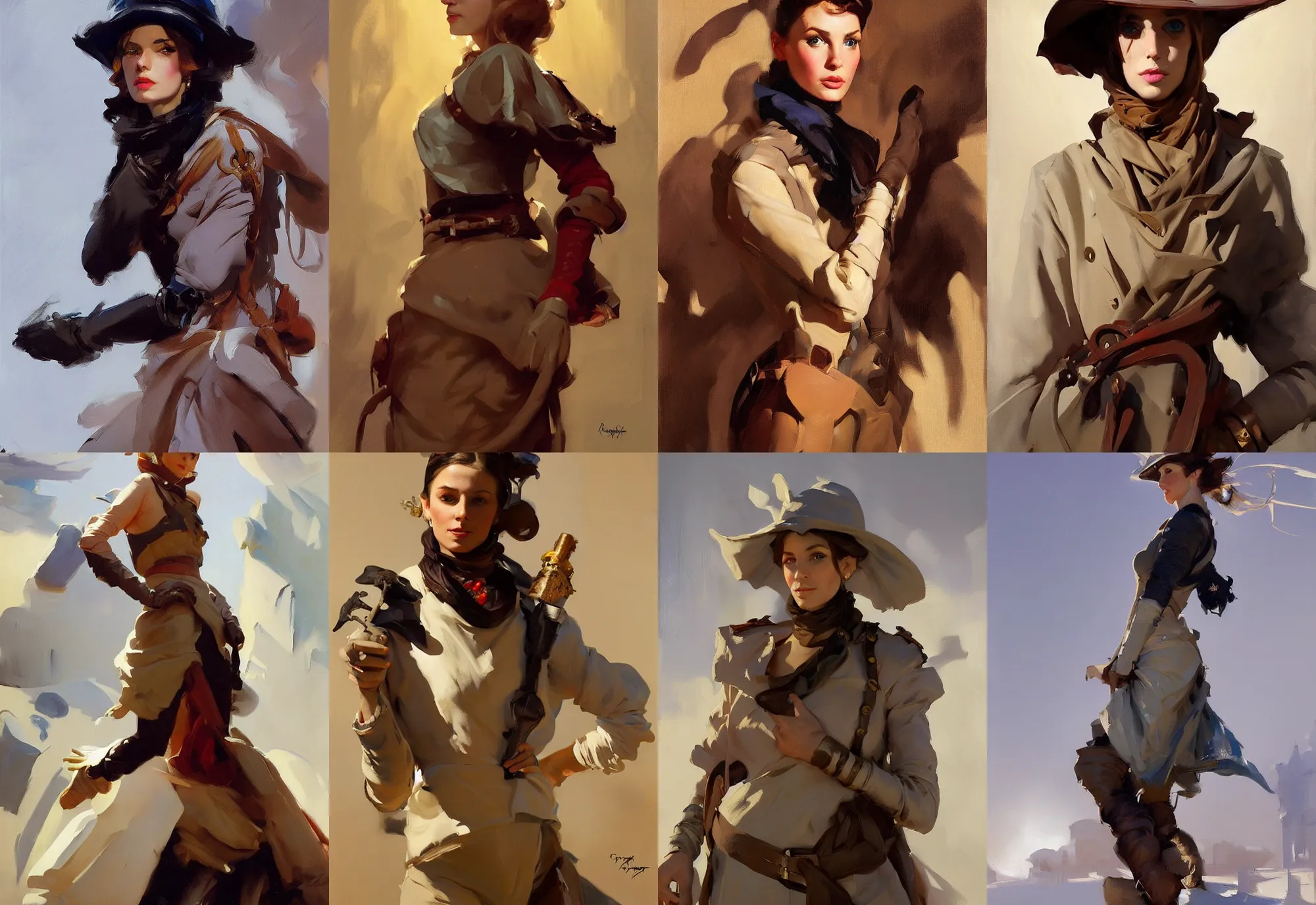 Image similar to portrait of italian spain model girl jodhpurs hyperborea winter traveler treasure hunter greg manchess painting by sargent and leyendecker, fantasy, medium shot, asymmetrical, intricate, elegant, matte painting, illustration, hearthstone, by rhads, by greg rutkowski, by greg tocchini, by james gilleard, by joe fenton