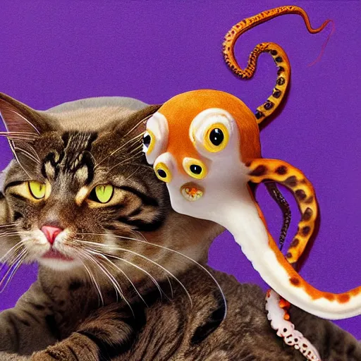 Prompt: hybrid cat and octopus, photograph, highly realistic