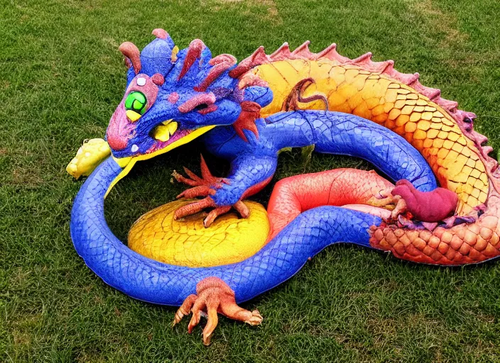 Prompt: Deflated dragon, flattened dragon, punctured dragon