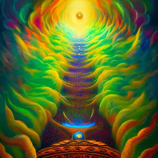 Image similar to ayahuasca journey above earth, astral spirit space journey in oil painting, ayahuasca, trending on artstation, award winning, emotional, highly detailed ethereal surrealist art