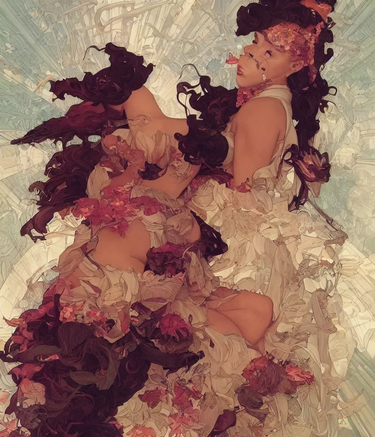 Image similar to Doja Cat, highly detailed, digital painting, artstation, concept art, smooth, sharp focus, illustration, ArtStation, art by artgerm and greg rutkowski and alphonse mucha and J. C. Leyendecker and Edmund Blair Leighton and Katsuhiro Otomo and Geof Darrow and Phil hale and Ashley wood and Ilya repin and Charlie Bowater