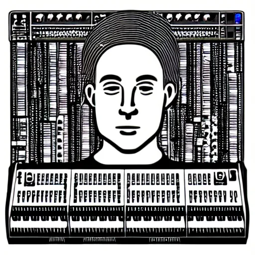 Prompt: illustration of a person made of patch cables using a modular synthesizer