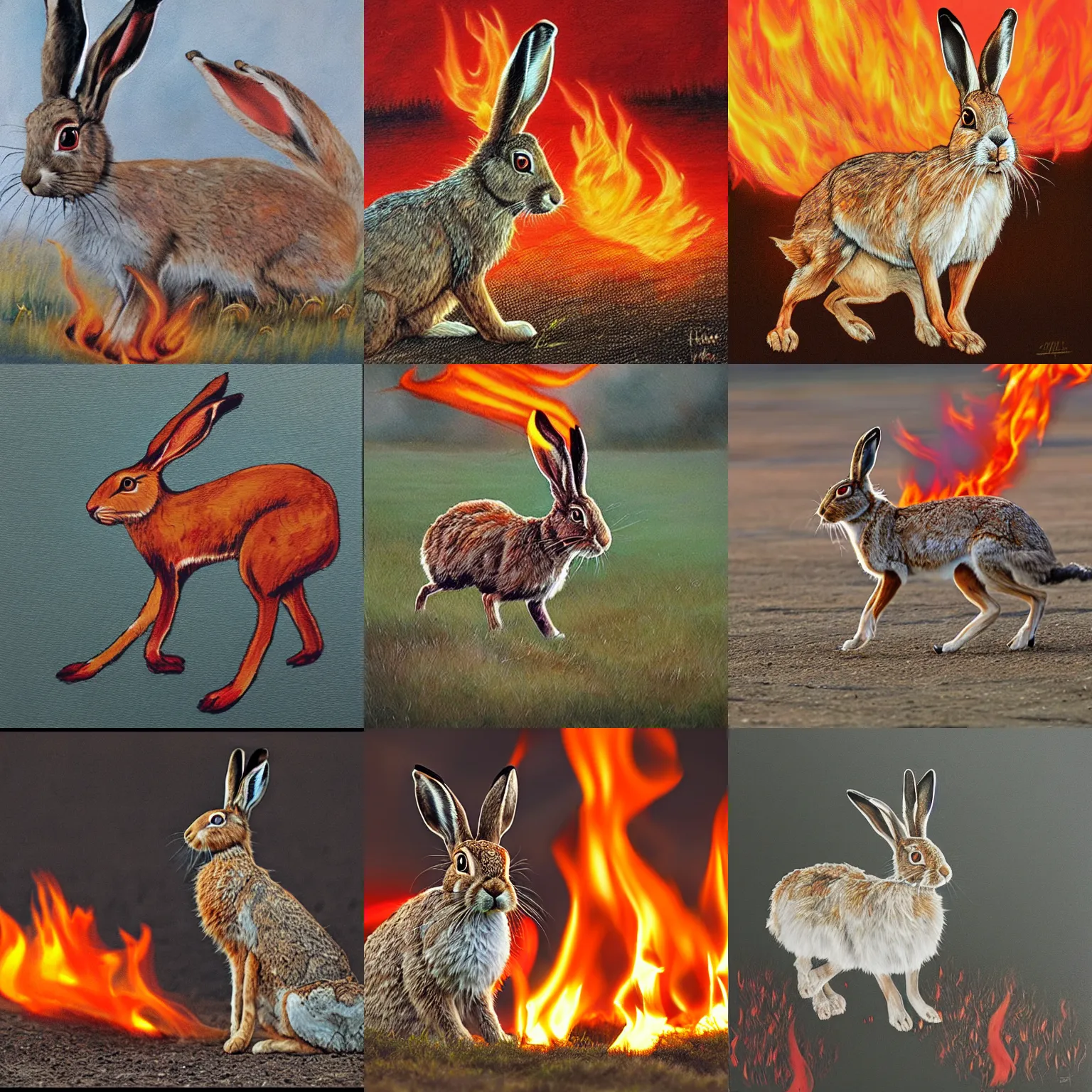 Prompt: hare on fire, dramatic