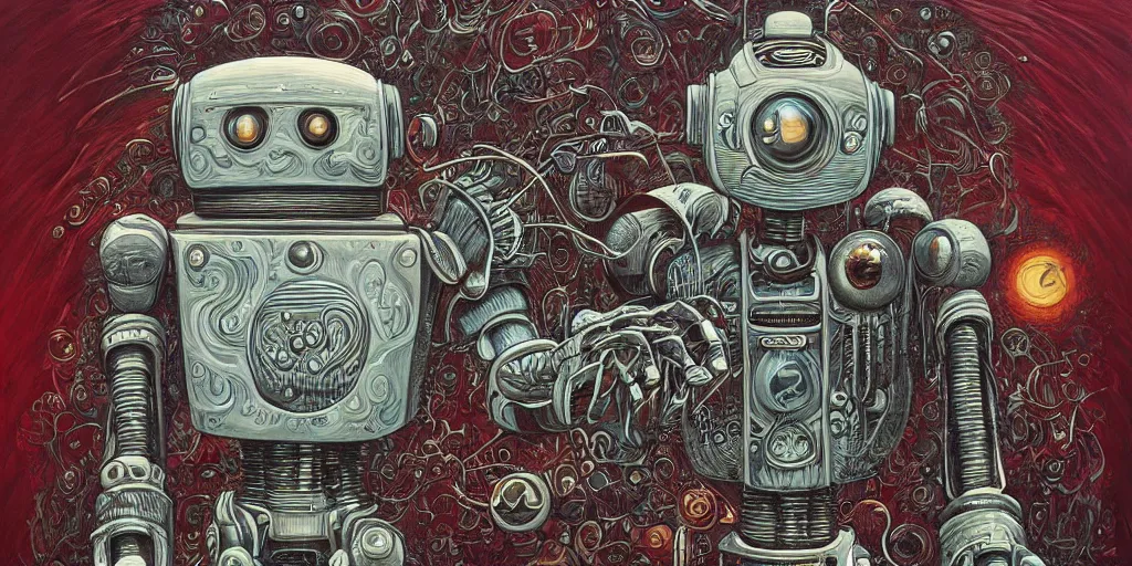 Image similar to a beautiful painting of robot by aaron horkey, trending on artstation