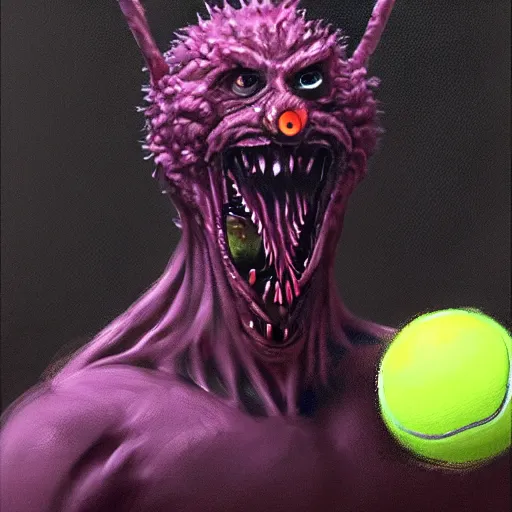 Image similar to a tennis ball monster, digital art, fantasy, magic, trending on artstation, ultra detailed, professional illustration by Basil Gogos