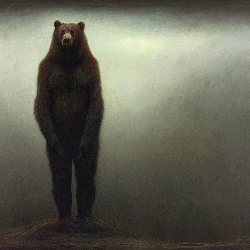 Image similar to bear hussar, beksinski