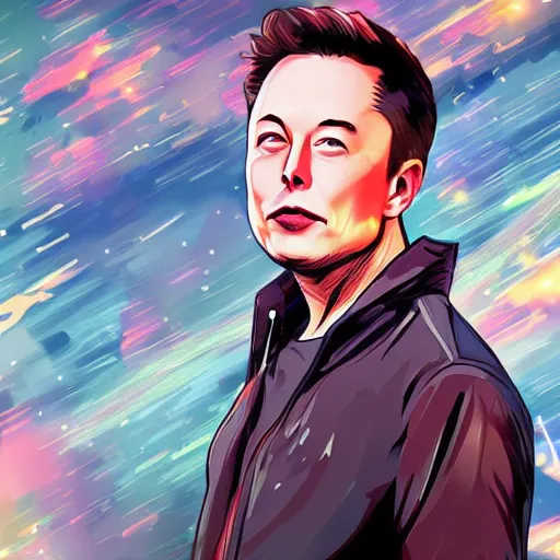 Image similar to elon musk stuck in an anime utopia, digital art