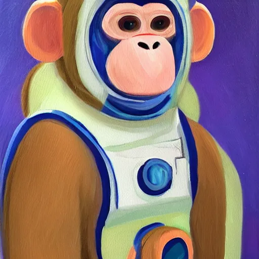 Prompt: an oil painting of a monkey wearing a spacesuit