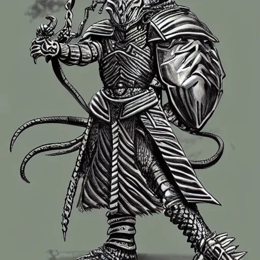 Image similar to a warrior with snake themed armour, kentaro miura art style