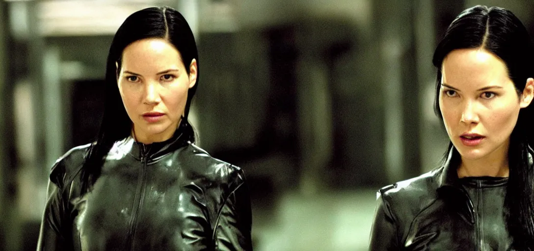 Image similar to still of olivia munn as neo in the matrix