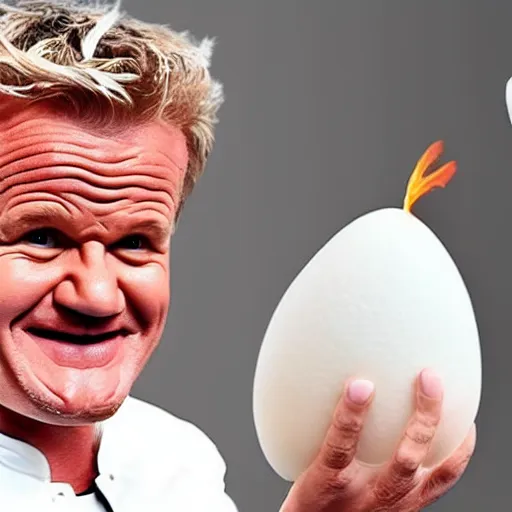 Image similar to < photo hd trending funny > gordon ramsey foams at the mouth with hunger after seeing a gigantic boiled egg < / photo >