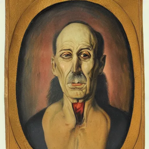 Image similar to portrait of alexander abdulov, with a red eyes, satanic body, head of old man