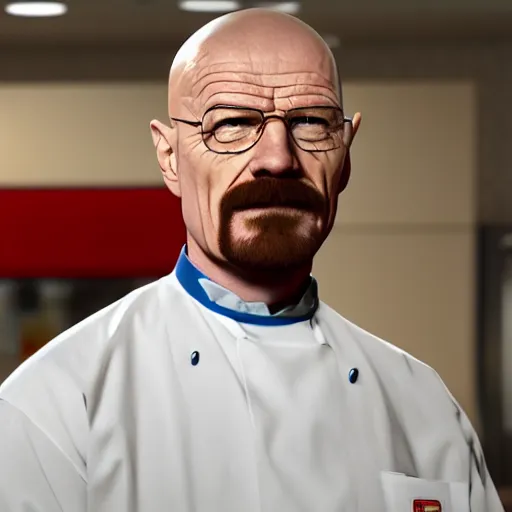 Image similar to Walter White, Burger king manager, 4k