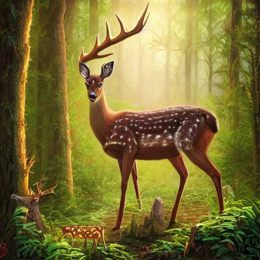 Prompt: a deer in a forest full of robots, by lauri blank, artgerm, evelyn de morgan, 8K, 50mm lens