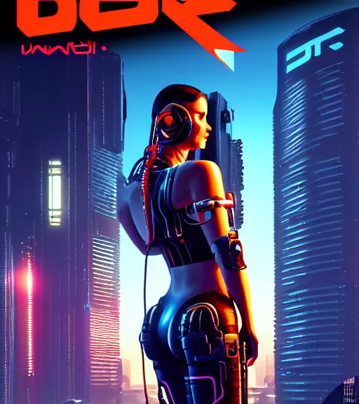 Image similar to cable plugged into cyberdeck, back of head, cyberpunk woman, computer, 1 9 7 9 omni magazine cover, style by vincent di fate, cyberpunk 2 0 7 7, 4 k resolution, unreal engine, daz