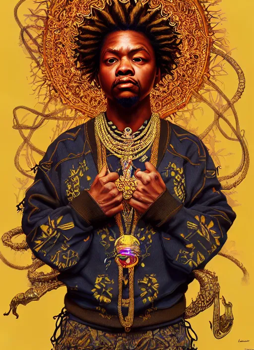 Image similar to : k-dot fantasy, fantasy magic,  , intricate, sharp focus, illustration, highly detailed, digital painting, concept art, jahbu art and Paul lewin and kehinde wiley, masterpiece