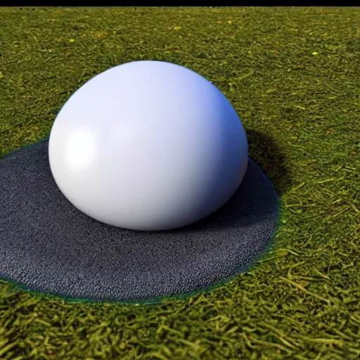 Prompt: big magma slime ball on the ground with patches of grass, very detailed, realistic