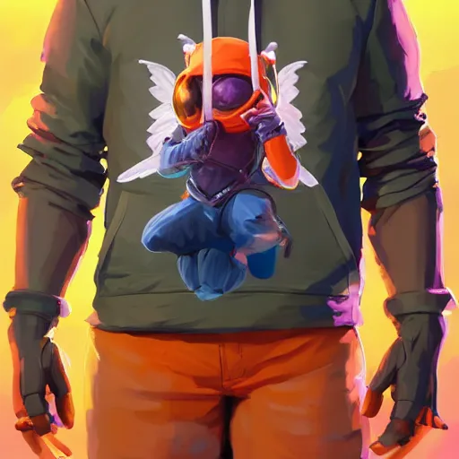 Image similar to Angel cherub balaclava orange mask hoodie fantasy art apex fortnite Video game icon, 2d game art gta5 cover , official fanart behance hd artstation by Jesper Ejsing, by RHADS, Makoto Shinkai and Lois van baarle, ilya kuvshinov, rossdraws